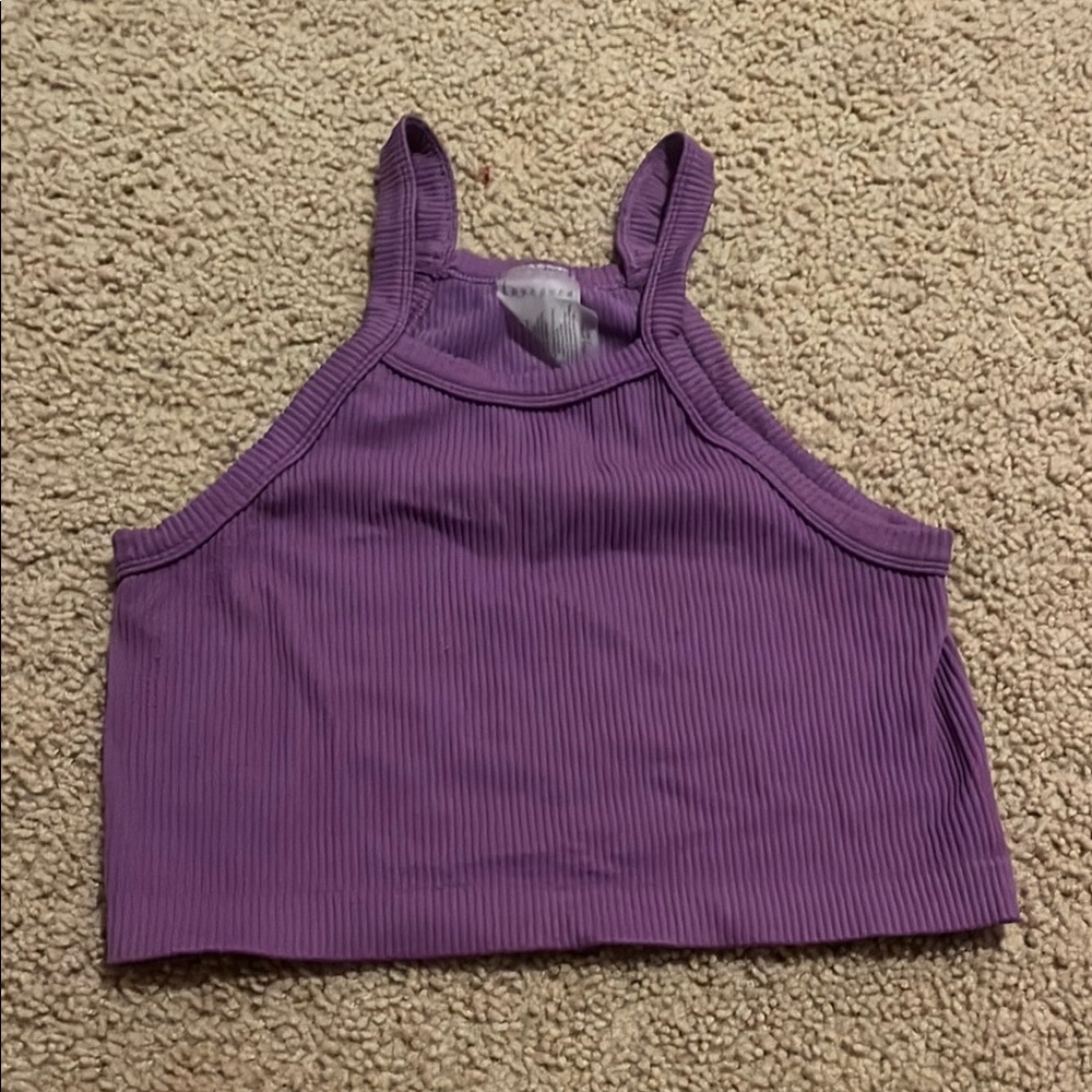 Purple Ribbed Crop Tank Top